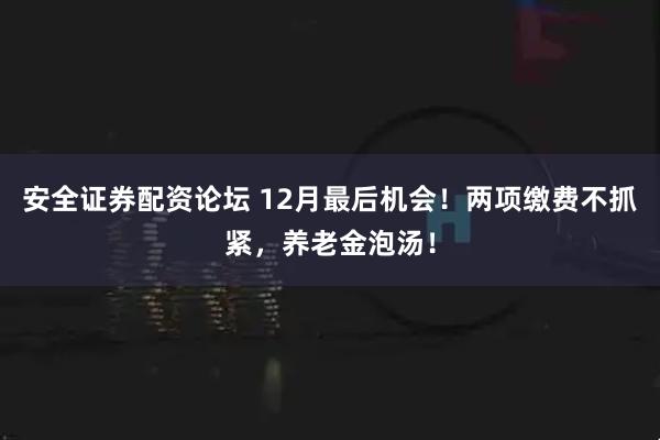 安全证券配资论坛 12月最后机会！两项缴费不抓紧，养老金泡汤！